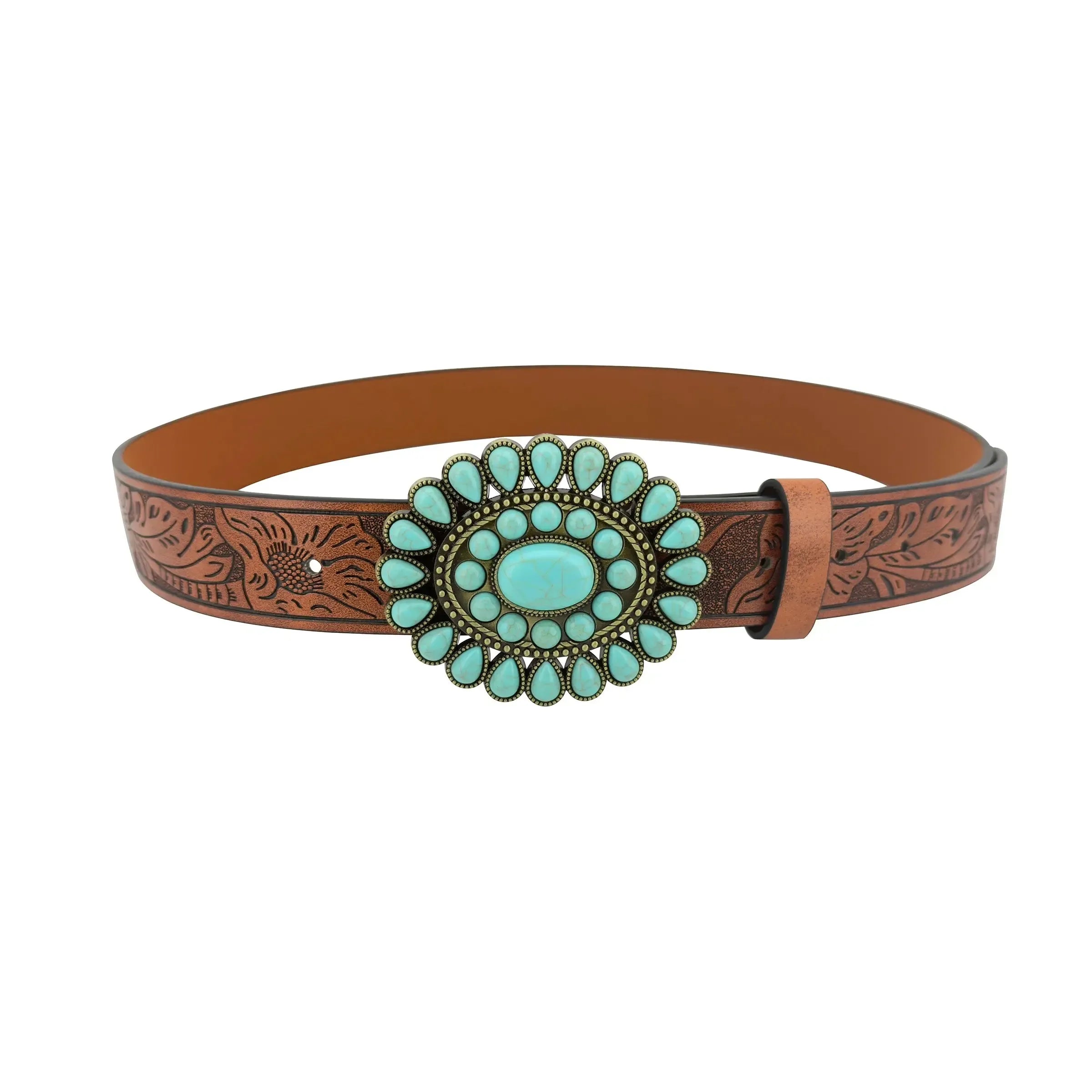 Ceinture western pour homme et femme avec boucle ovale turquoise